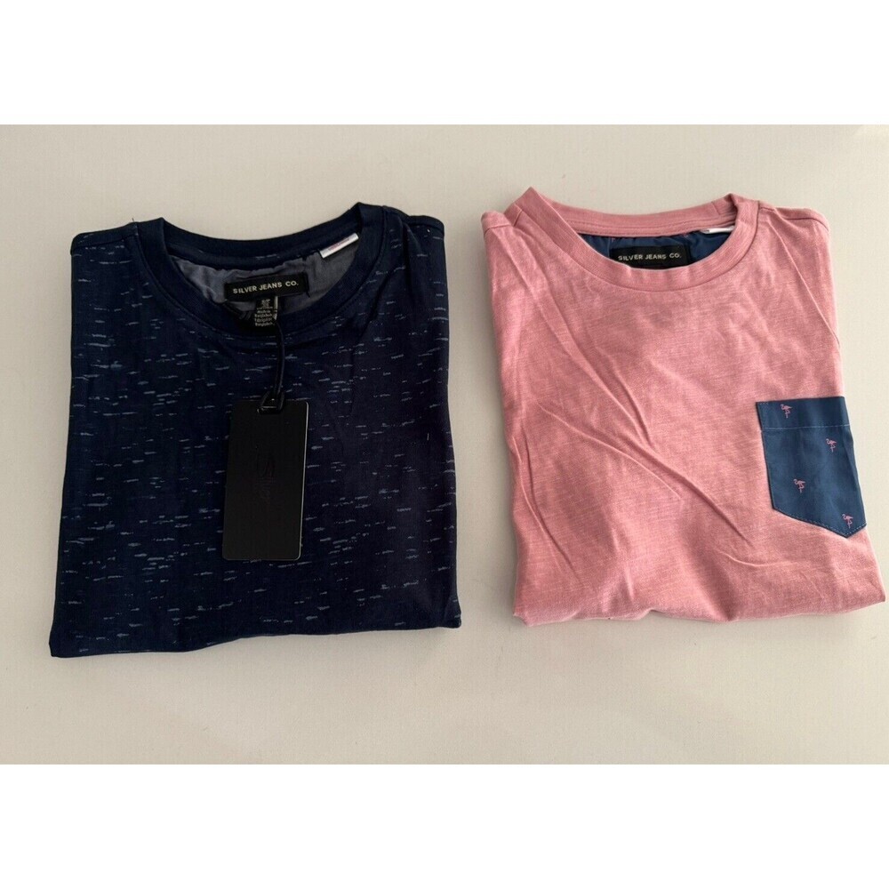 Silver Jeans Co. Boy's tee shirt marine pink Stripe Knit Crewneck 100% cotton S